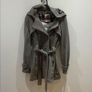 Three Stones Gray Utility Jacket with Adjustable Waist and Hood